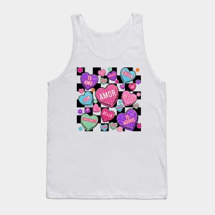 Spanish Candy Heart Conchas Valentines Day, Chenille Patch, Conversation Hearts, Mexican Valentines Tank Top